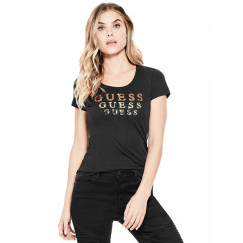 Guess dámské tričko Rae Logo Repeat černé