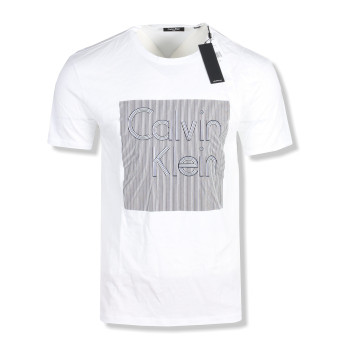 Calvin Klein pánské tričko Stripe Print Logo bílé 105