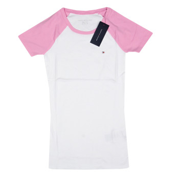 Tommy Hilfiger dámské tričko s krátkým rukávem Crew bílé/pink