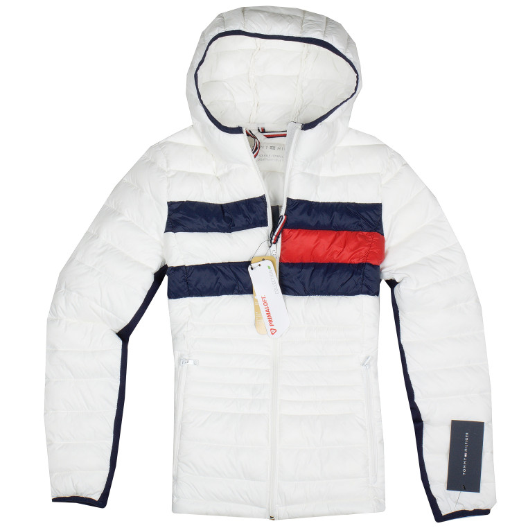 Tommy Hilfiger dámská zimní bunda péřovka bílá Logo print