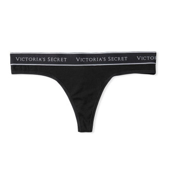 Victorias Secret Tanga Bavlněné Kalhotky Stretch Logo Brand černé