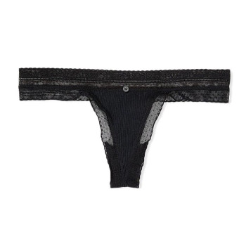 Victorias Secret tanga bavlněné kalhotky Stretch Logo brand černé 41-QB4