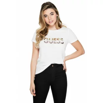 GUESS dámské tričko Huger Split Logo Crew bíé