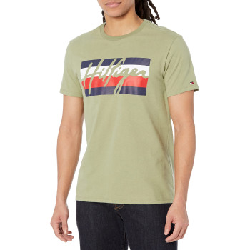 Tommy Hilfiger pánské tričko s krátkým rukávem Stripe Logo khaki