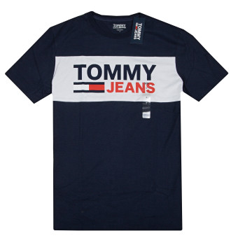 Tommy Hilfiger pánské tričko s krátkým rukávem Essentia Wide Logo drak blue