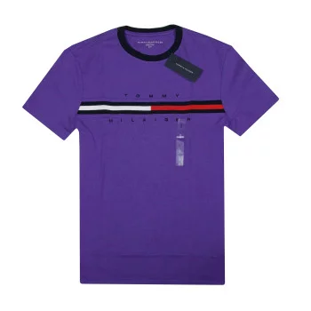Tommy Hilfiger pánské tričko s krátkým rukávem Logo Strie Iconic violet