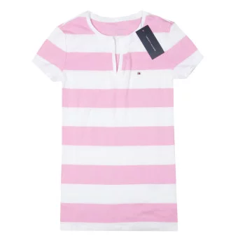 Tommy Hilfiger dámské tričko s krátkým rukávem s výstřihem wht/pink