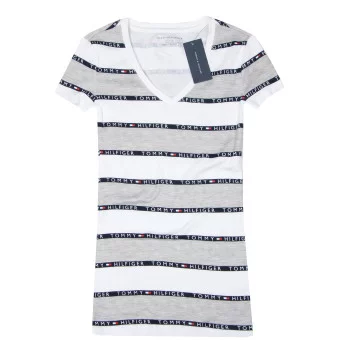 Tommy Hilfiger dámské tričko s krátkým rukávem s pruhy v-neck