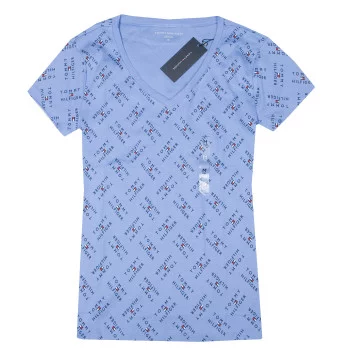 Tommy Hilfiger dámské tričko s krátkým rukávem v-neck Logo Print modré