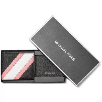 Michael Kors dárkový set 2x peněženka Faux Leather Stripe blk/pink