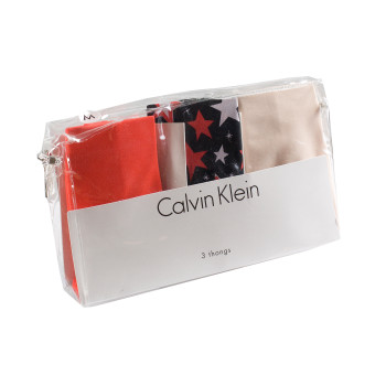 3PACK Calvin Klein tanga dámský set 3 kusů bavlněných kalhotek Thongs Signature Stretch star